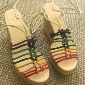 Never-worn Chloe rainbow ankle wrap wedges. Sz 40